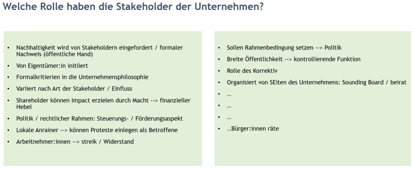 Welche Rolle haben die Stakeholder der Unternehmen?